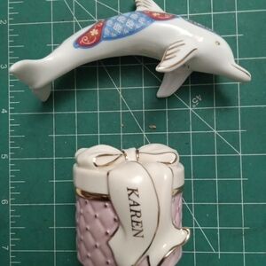 Collectible Lenox Imari Dolphin / Karen Trinket Present Box Lot Of 2